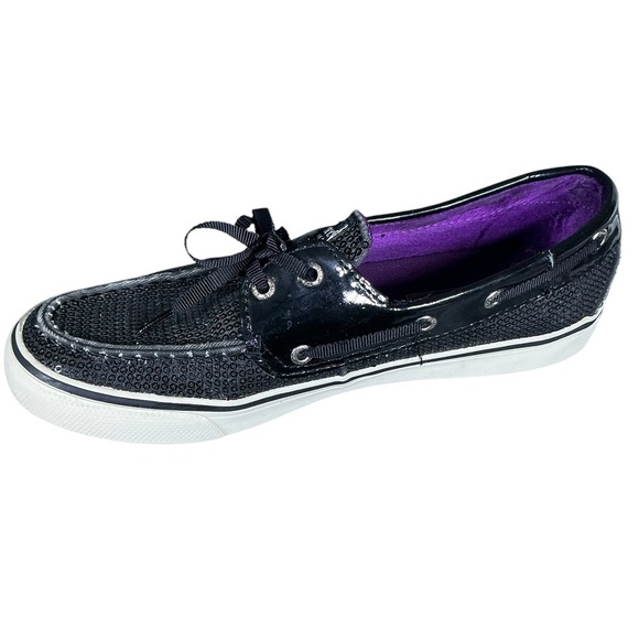 Sperry Top Sider Bahama Slip-On Loafer Boat Shoe Sequin Patent Black Women US 7 - Picture 5 of 16
